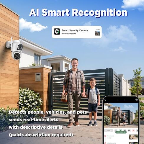 Dual Lens 4G LTE Cellular Security Camera, Solar Security Cameras Wireless | Outdoor 360° PTZ Live View, 2K Color Night Vision, Auto Tracking AI Detection, Cloud Storage, Built-in SIM, 7800mAh Battery in Kuwait