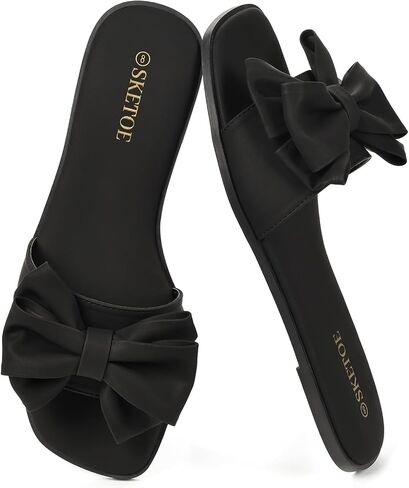 Women's Bow Flat Sandals Saquare Toe Comfortable Slide for Wedding in Kuwait