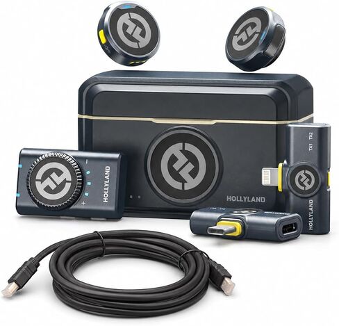 Hollyland Lark M2 Charcoal 2.4 جيجا هرتز نظام كومبو ميكروفون لاسلكي Lavalier مع كابل موستانج AV HS-101 HDMI in Kuwait