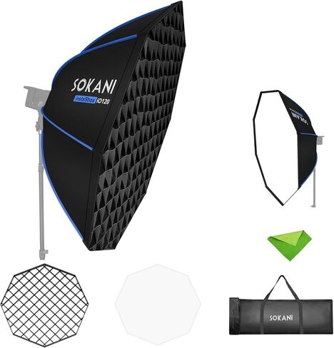 Sokani 47.2"/120cm Octagonal Softbox, Bowens Mount with Honeycomb Grid | Quick Release, Light Diffuser Modifier with Carry Bag, for Bowens Mount COB Lights, for Photography, Videography in Kuwait