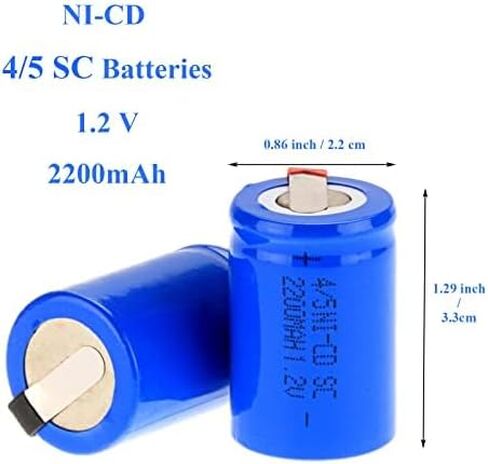 Ni-Cd Rechageble 4/5Sub C Batteries, 1.2V 2200 mAh | with Tabs for Digital Cameras, CD Players Battery Pack (Pack of 12), Blue in Kuwait