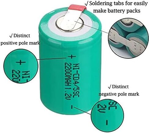 Ni-Cd Rechageble 4/5Sub C Batteries, 1.2V 2200 mAh | with Tabs for Digital Cameras, CD Players Battery Pack (Pack of 12), Blue in Kuwait