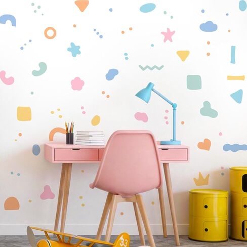 Boho Abstract Shapes Wall Decals-Colorful Irregular Polka Dot and Pattern Vinyl Stickers, Fun Geometric Removable Modern Wall Art-for Kids Room, Classroom,Playroom,Nursery, and Bedroom Decor in Kuwait