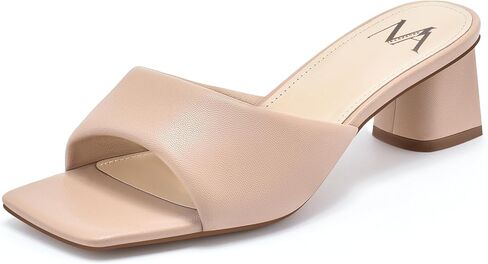 MIRAAZZURRA Women Heel Mules Chunky Block Square Open Toe Short Low Heel Slip on Heels Casual Comfort Party Sandals in Saudi Arabia