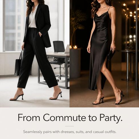 GeeYea Clear Heels for Women, Black Clear Heel Sandals, Transparent High-Heeled Mules with Square Toe, Backless Slip-On Dress Shoes for Party and Commute in Kuwait