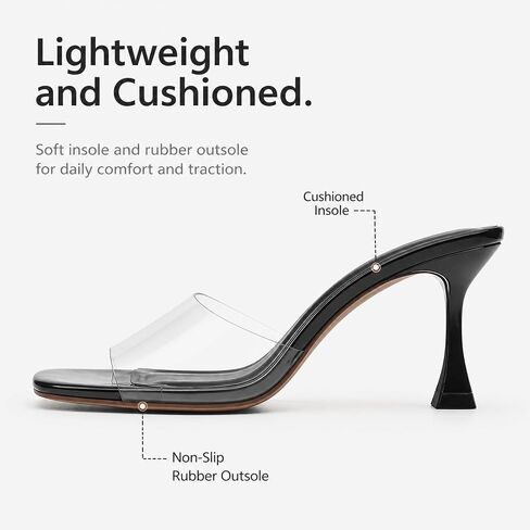 GeeYea Clear Heels for Women, Black Clear Heel Sandals, Transparent High-Heeled Mules with Square Toe, Backless Slip-On Dress Shoes for Party and Commute in Kuwait