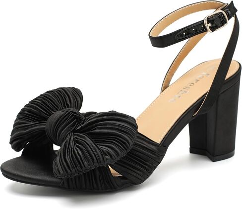 fereshte Women's Bowknot Heeled Sandals, 3 inch Block Heel with Bow, Ankle Strap, Round Open Toe, Slingback Dress Shoes in Saudi Arabia