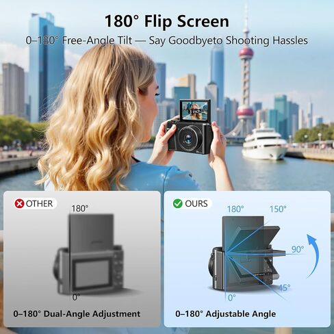 8K Digital Camera with 88MP & 3" 180° Flip Screen | Vlogging Camera for Photography 18X Zoom Auto Focus , Includes 32GB SD Card & 2 Batteries (Black) in Saudi Arabia