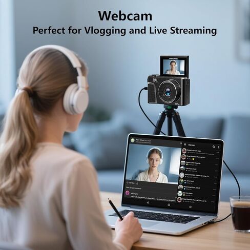 8K Digital Camera with 88MP & 3" 180° Flip Screen | Vlogging Camera for Photography 18X Zoom Auto Focus , Includes 32GB SD Card & 2 Batteries (Black) in Saudi Arabia