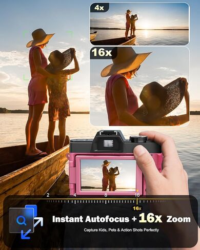 NBD 8K 64MP Digital Cameras for Photography with Dual-Lens,180°Flip Screen—Point and Shoot Digital Cameras with 16X Zoom,Autofocus WiFi Vlogging Camera for Beginners, 2 Batteries,64GB Card (Pink) in Saudi Arabia