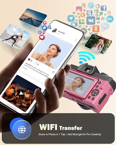 NBD 8K 64MP Digital Cameras for Photography with Dual-Lens,180°Flip Screen—Point and Shoot Digital Cameras with 16X Zoom,Autofocus WiFi Vlogging Camera for Beginners, 2 Batteries,64GB Card (Pink) in Saudi Arabia