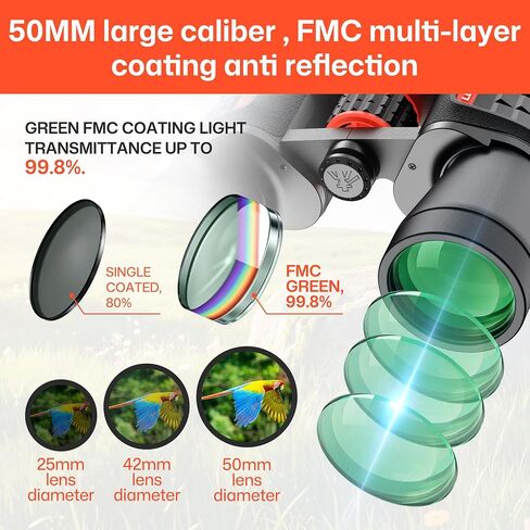20x50 High Powered Binoculars for Adults, Military Compact HD Professional/Daily Waterproof Binoculars Telescope for Bird Watching Travel Hunting Football Games with Carrying Case&Strap（Black） in Kuwait