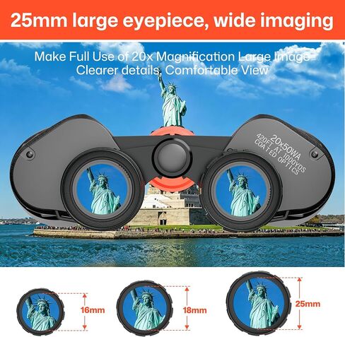 20x50 High Powered Binoculars for Adults, Military Compact HD Professional/Daily Waterproof Binoculars Telescope for Bird Watching Travel Hunting Football Games with Carrying Case&Strap（Black） in Kuwait