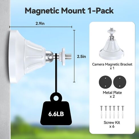 Magnetic Security Camera Mount, Universal 1/4″ Screw, Adjustable Angle, Strong Magnet, No-Drill, Indoor/Outdoor, Tabletop & Wall Cameras, Compatible with Ring, Arlo, Wyze (White, 1 Pack) in Saudi Arabia
