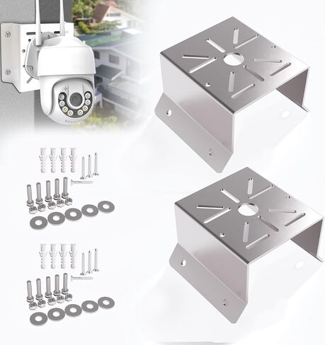 Security Camera Corner Mount, Stainless Steel Bracket, 2 Pack | For CCTV LED lights solar panels, 4 in wide devices, 16 gauge nonmagnetic, hardware included in Saudi Arabia