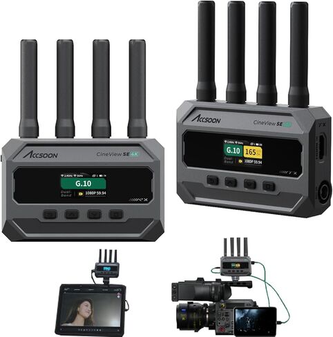 ACCSOON CineView SE 4K Wireless Video Transmission System 2.4+5Ghz Dual Channel Wireless HDMI&SDI Transmitter and Receiver 4K30 ≤0.05 Latency 1300ft/400m Range 1 Wired + 4 Wireless Connections in Saudi Arabia
