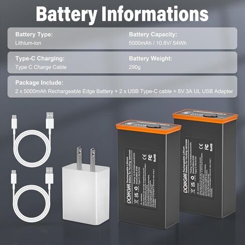 DONGNI for Edge 2 Battery Pack, 2Pcs 5000mAh Power Mag Rechargeable Battery | Compatible with Edge, Edge 2, Edge 3, Edge Pro, Edge 2 Pro, Edge 3 Pro Trail Camera, Fast Charging Adapter with USB C Cable in Kuwait