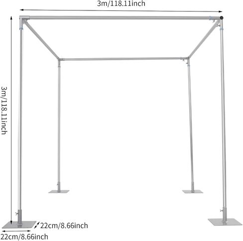 9.84FT Adjustable Square Backdrop Stand, 4-Post Metal Balloon Arch Stand with Base, Heavy Duty Wedding Arch Backdrop Stand Kit for Party Decoration, Garden Trellis, Silver in Saudi Arabia