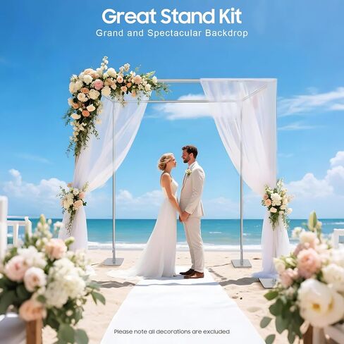 9.84FT Adjustable Square Backdrop Stand, 4-Post Metal Balloon Arch Stand with Base, Heavy Duty Wedding Arch Backdrop Stand Kit for Party Decoration, Garden Trellis, Silver in Saudi Arabia