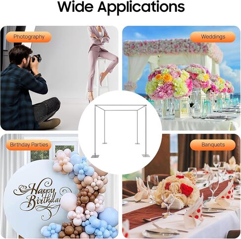 9.84FT Adjustable Square Backdrop Stand, 4-Post Metal Balloon Arch Stand with Base, Heavy Duty Wedding Arch Backdrop Stand Kit for Party Decoration, Garden Trellis, Silver in Saudi Arabia