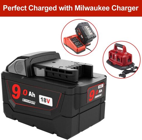 9Ah 18V Battery Replacement Compatible with Milwaukee 18V Tools | 9Ah 18V battery compatible with Milwaukee tools, providing extended runtime with LED indicator and reliable power. in Saudi Arabia
