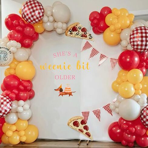 Upfirst She's A Weenie Bit Older Decal | Retro BBQ Cookout Theme Party Decor|Wiener Sign Balloon Arch Photo Backdrop Decal|Pink Funt Hot Dog Birthday Party Supplies in Kuwait