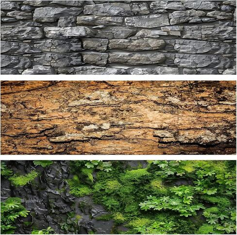 Reptile Terrarium Background 48"×24" 3PCS – Polyester Fabric Bearded Dragon Tank Decor with Gray Rock Bark & Forest Pattern, Non-Reflective & Bubble-Free for Snake Lizard Gecko Vivarium 834 in Saudi Arabia
