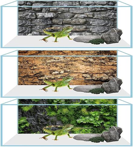 Reptile Terrarium Background 48"×24" 3PCS – Polyester Fabric Bearded Dragon Tank Decor with Gray Rock Bark & Forest Pattern, Non-Reflective & Bubble-Free for Snake Lizard Gecko Vivarium 834 in Saudi Arabia