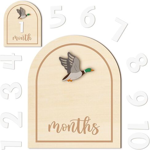R HORSE 3D Mallard Duck Baby Monthly Milestone Cards with Number Cards | Wooden Monthly Milestone Discs, Newborn Months Signs Announcement, Baby Shower Photo Prop Gifts for Girls Boys, 14 Pieces in Saudi Arabia