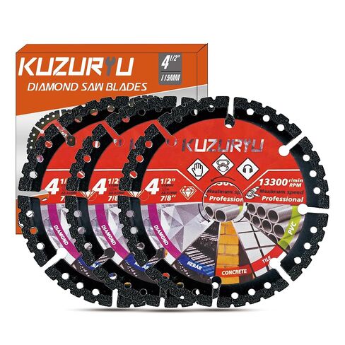 KUZURYU Diamond Saw Blades, 3-Pack: 4.5-inch Diamond Multi-Purpose Saw Blades—Heavy-Duty Angle Grinder Blades Suitable for Cutting Marble, Quartz, Stone, Tile, Metal, and Plastic in Saudi Arabia