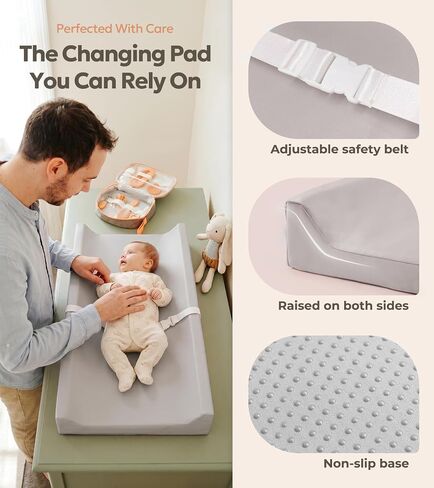 Mallify Baby Changing Pad, Waterproof & Wipeable Vegan Leather Diaper Changing Mat, Non-Slip Changing Pad for Dresser, Changing Table (Grey) in Kuwait