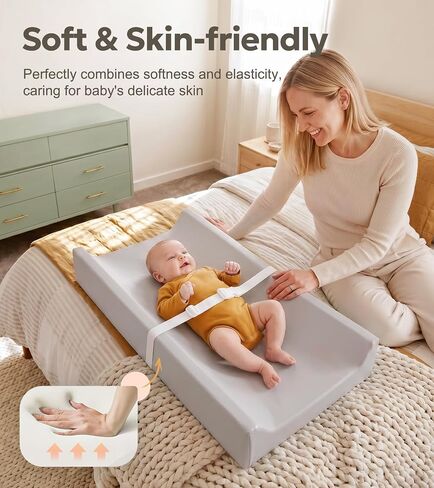 Mallify Baby Changing Pad, Waterproof & Wipeable Vegan Leather Diaper Changing Mat, Non-Slip Changing Pad for Dresser, Changing Table (Grey) in Kuwait