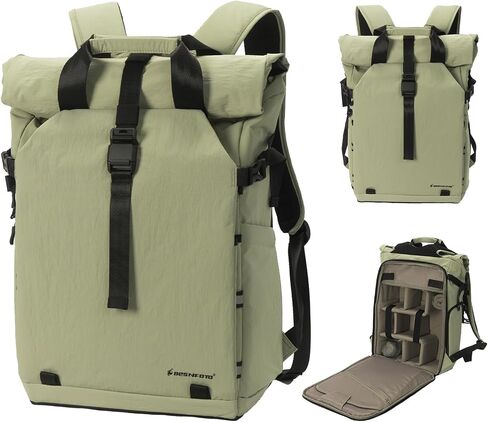 Camera Backpack, Expandable Roll Top Waterproof Photography Bag with Modular Dividers, Professional Camera Case for DSLR SLR Mirrorless Drones, Fits Up to 15.6-16 Inch Laptop, Black in Saudi Arabia