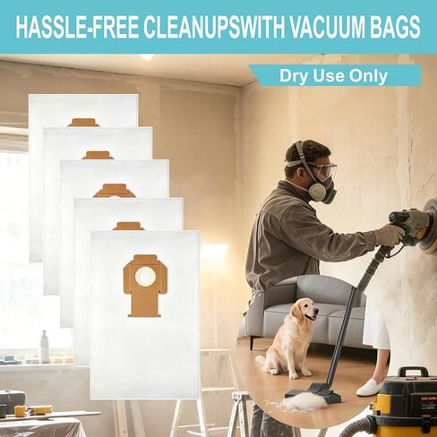 DWV9402 Collector Fleece Dust Bag compatible with DEWALT Vacuum Vac DWV010 | compatible with DEWALT Vacuum Vac DWV012, DWV015 8 & 10 Gallon Dust Extractor Shop Vacuum Bags (75029)(5 Pack) in Kuwait