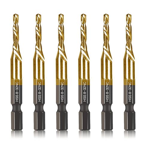 6-pc 1/4-20NC Combination Drill Tap Bit Set SAE, 1/4" UNC-20 Thread Size, Titanium Coated High-Speed Steel, Ideal for Drilling and Threading in Soft Metal Wood and Plastic, 1/4" Hex Shank in Saudi Arabia