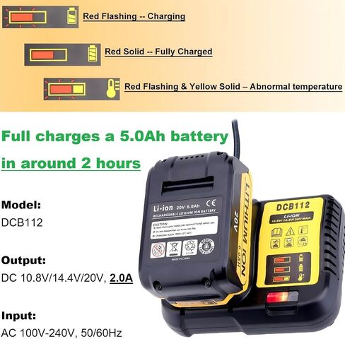 Biswaye DCB112 DCB115 20V Max Charger Charges All DCB201 DCB204 DCB606 DCB609 DCB207 DCB206 DCB203 DCB200 DCB120 DCB127 12V Max, 20V Max and 60V Max Li-Ion Cordless Tool Battery Packs in Kuwait