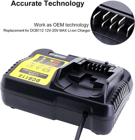 Biswaye DCB112 DCB115 20V Max Charger Charges All DCB201 DCB204 DCB606 DCB609 DCB207 DCB206 DCB203 DCB200 DCB120 DCB127 12V Max, 20V Max and 60V Max Li-Ion Cordless Tool Battery Packs in Kuwait