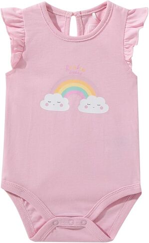 TRND O&X Baby Girl 3-Pack Cotton Outfit, Ruffle Romper Bodysuit Shorts Set with Cute Butterfly Rainbow Print in Kuwait