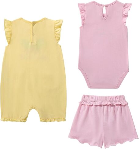 TRND O&X Baby Girl 3-Pack Cotton Outfit, Ruffle Romper Bodysuit Shorts Set with Cute Butterfly Rainbow Print in Kuwait
