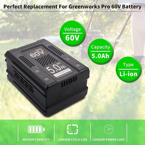 60V 5.0Ah Replacement for Greenworks 60V Battery LB60A00 LB60A01 LB60A02 LB60A03 LB602 LB6025 LB6041 LB6042 LB6051 LB6080 LLB608-NS, Compatible with Greenworks 60 Volt Charger CH60R00 2936902 CH60DP01 in Saudi Arabia