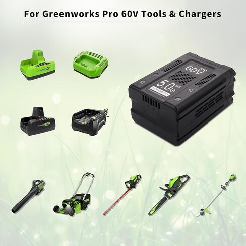 60V 5.0Ah Replacement for Greenworks 60V Battery LB60A00 LB60A01 LB60A02 LB60A03 LB602 LB6025 LB6041 LB6042 LB6051 LB6080 LLB608-NS, Compatible with Greenworks 60 Volt Charger CH60R00 2936902 CH60DP01 in Saudi Arabia
