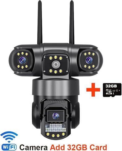 V380 Pro WiFi IP Camera Outdoor 12MP 6K Triple Lenses Triple Screens Security Video Monitor Night Vision Waterproof CCTV Cameras(UK Plug,Cam Add 32GB Card) in Kuwait