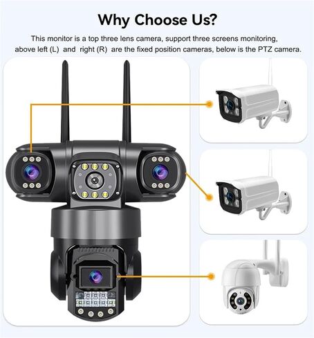 V380 Pro WiFi IP Camera Outdoor 12MP 6K Triple Lenses Triple Screens Security Video Monitor Night Vision Waterproof CCTV Cameras(UK Plug,Cam Add 32GB Card) in Kuwait