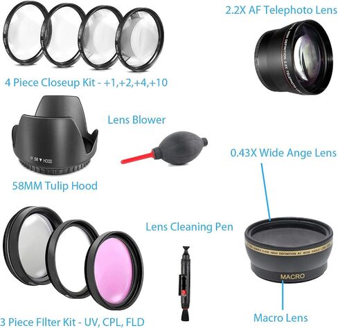 Commander Optics Premium DSLR Camera Accessory Bundle with 58MM Filters, Lenses, 32GB Sandisk SD Card and More for Canon 80D and Canon 90D (58MM Lens Kit with LP-E6N Battery Pack) in Saudi Arabia