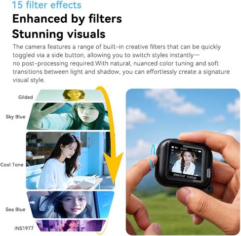 5K 30Fps Mini Action Camera with 180° Flip Screen 75MP EIS | Wearable Beauty Filter Continuous Shooting Vlogging Camera for TikTok YouTube Vlogging Outdoor Motorcycle in Saudi Arabia