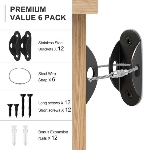 Furniture Anchors for Baby Proofing, Anti Tip Furniture Anchor Securing 420lbs Tension Earthquake Resistant Metal Furniture Wall Anchor Prevent Baby Pet from Falling Furniture（6 Pack，Black） in Saudi Arabia