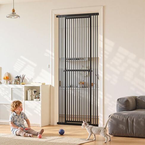 Gardner Pet Extra Tall Cat Gate 49"-86" Adjustable Height, Tall Pet Gate for Doorways/Hallways with 27.5"-37" Adjustable Width Baby Gate with 4 Extensions Kits, No Drilling Pressured Mounted (Black) in Kuwait