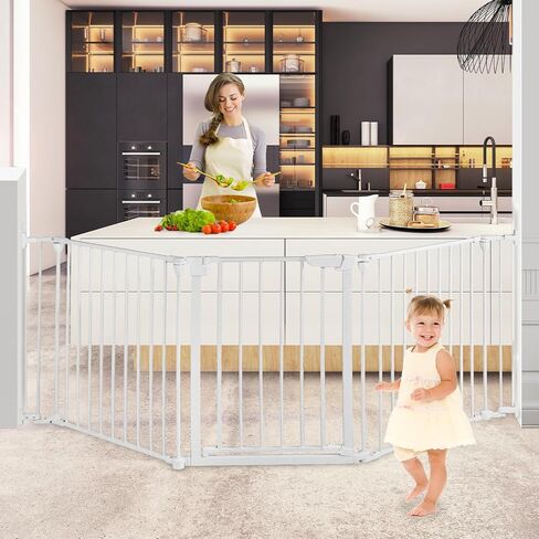 SHYUJAJIE Extra Wide Baby Gate, 30" Tall 71" Wide Configurable Baby Gate | Fireplace Safety Fence, Metal Pet Safety Playpen for Toddler/Pet/Dog Christmas Tree Fence,Whtie, 3-Panel in Saudi Arabia