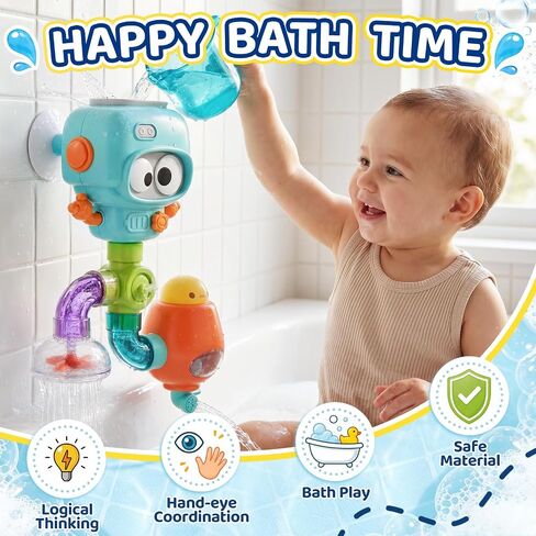 DOLIVE STEM Waterworks Pipes Bath Toys, 9PCS Baby Bathtub Toy with Interactive, Creative Shower Toy with Suction Cups for Baby Boys & Girls in Saudi Arabia