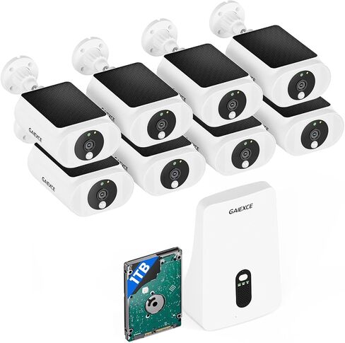 Solar Security Cameras Wireless Outdoor 8Cam Kit Expadable to 10H, No Subscription Cameras for Home Security System, 1T Local Storage, 2.4G &5G WiFi, 2K Color Night Vision Two-Way Audio IP66 in Kuwait
